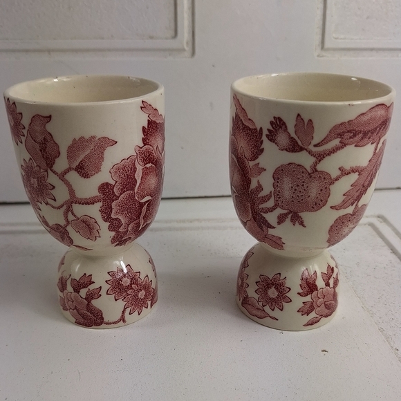 English Egg Cups Other - Vintage Red Pink China Egg Cups, Set Of 2